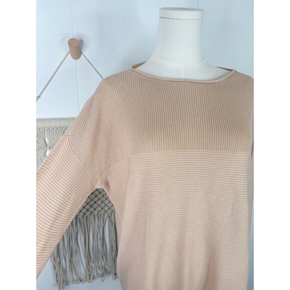 Eileen Fisher Tencel Rolled Neck Sweater Size Small Tan Beige Rib Knit Contrast - Picture 3 of 8
